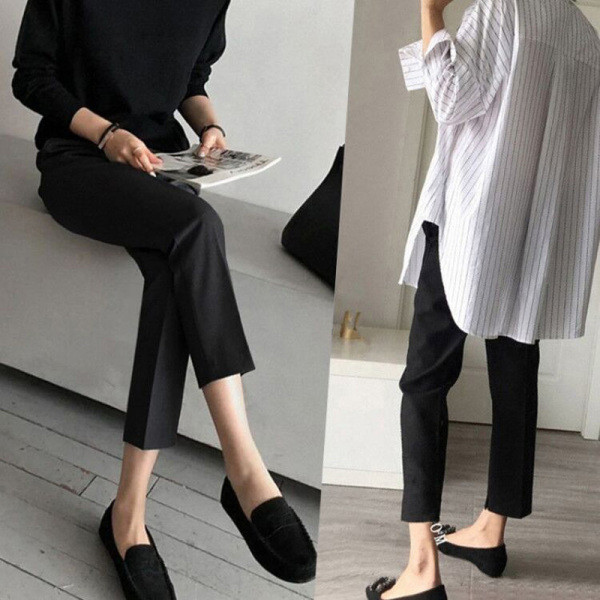 Naiste vabaaja pikad laiad kõrge vöökohaga püksid