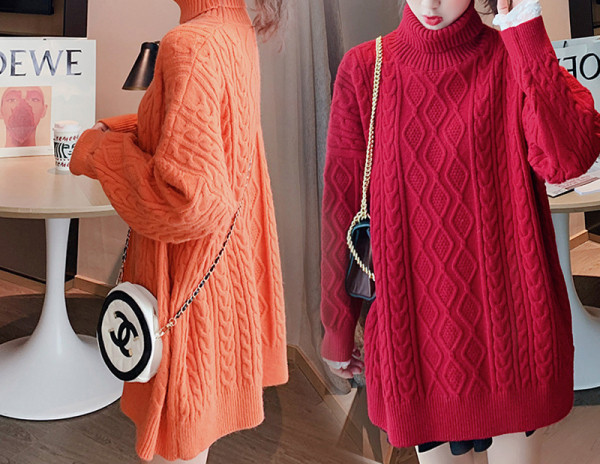 Naiste kõrge polo kraega talvekampsun rasedatele naistele