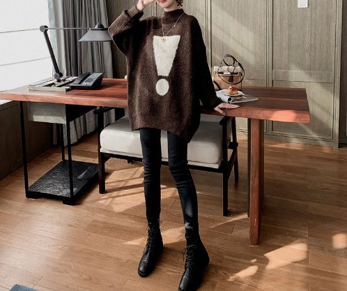 Női pulóver terhes nők számára polo gallérral