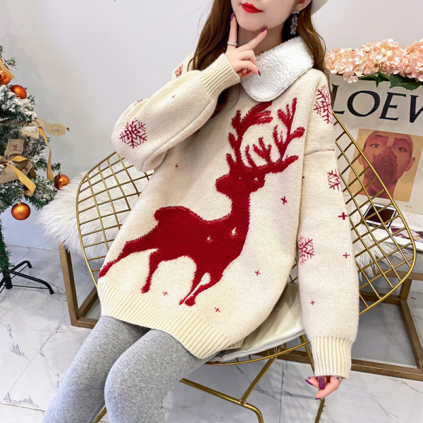 Γυναικείο χριστουγεννιάτικο πουλόβερ με απλικέ - κατάλληλο για έγκυες γυναίκες