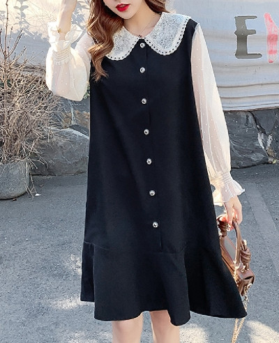 Lezser női ruha tüll ujjal és klasszikus gallérral