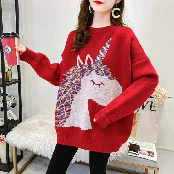 Široki model džempera za trudnice sa jednorogom