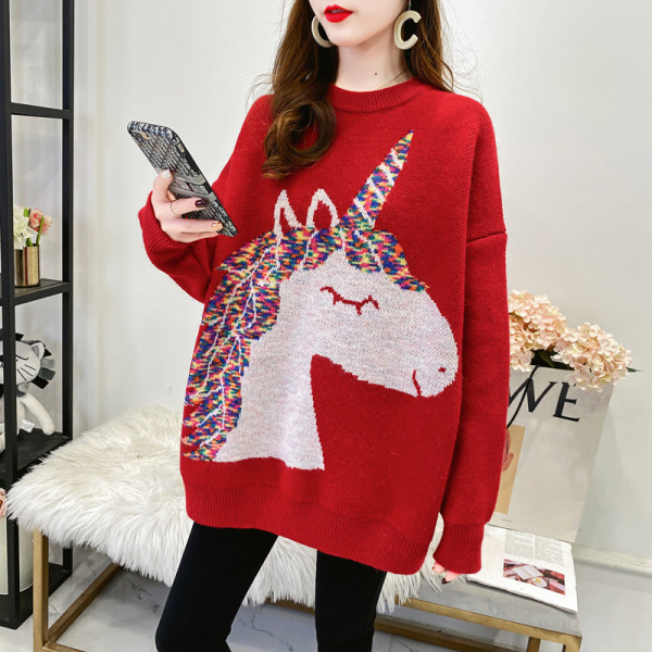 Široki model džempera za trudnice sa jednorogom