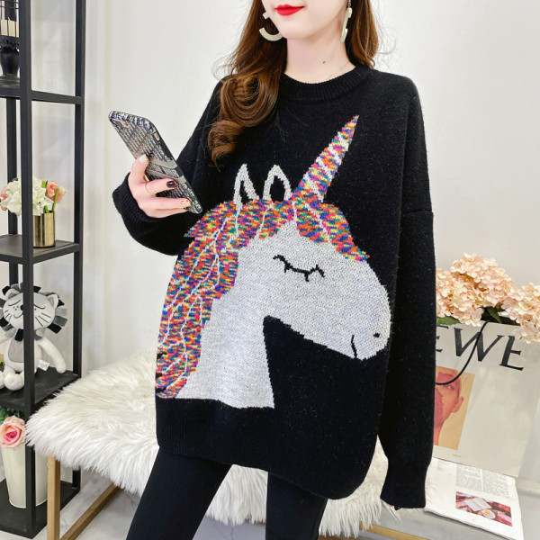 Široki model džempera za trudnice sa jednorogom
