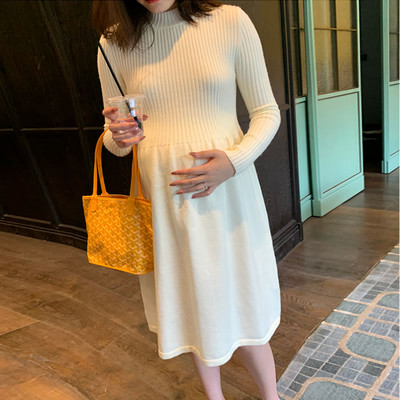 Rochie casual dama tricotata cu guler inalt - pentru gravide