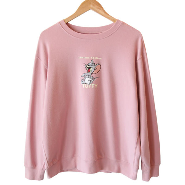 Γυναικεία μπλούζα με απλικέ και οβάλ ντεκολτέ σε ροζ χρώμα