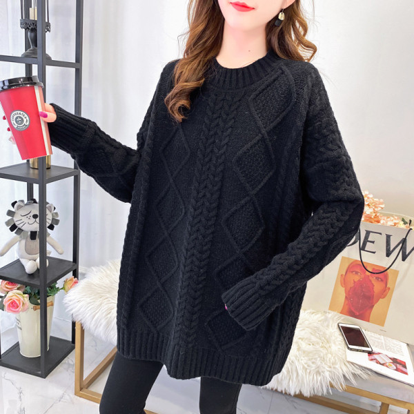 Kootud ümara kaelusega talvekampsun rasedatele