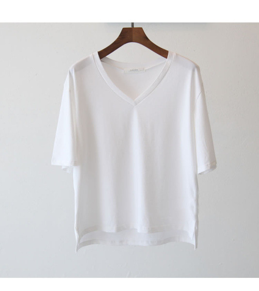 Női póló spitz nyakkivágással, fehér és szürke színben