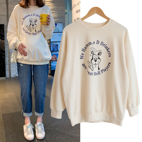 Bluza de dama cu aplicatie si potrivita pentru gravide de culoare bej