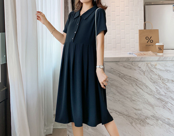 Moderna haljina za trudnice s kragnom i gumbima