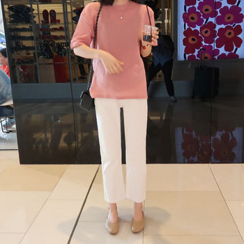 Γυναικείο παντελόνι casual με ελαστική μέση σε λευκό χρώμα