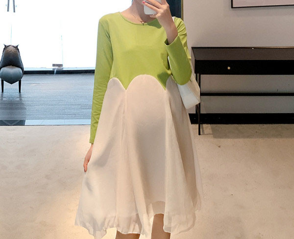 Pikkade varrukatega vabaaja kleit rasedatele