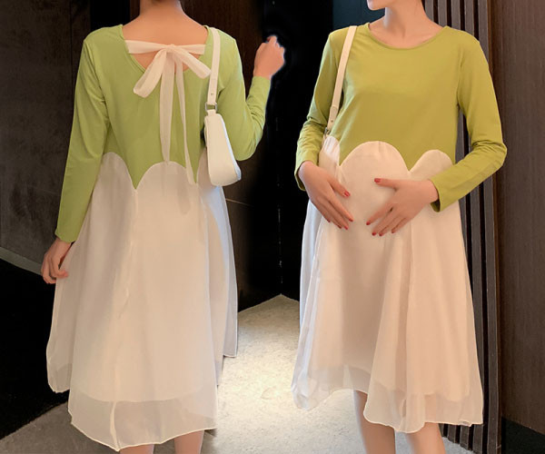 Pikkade varrukatega vabaaja kleit rasedatele