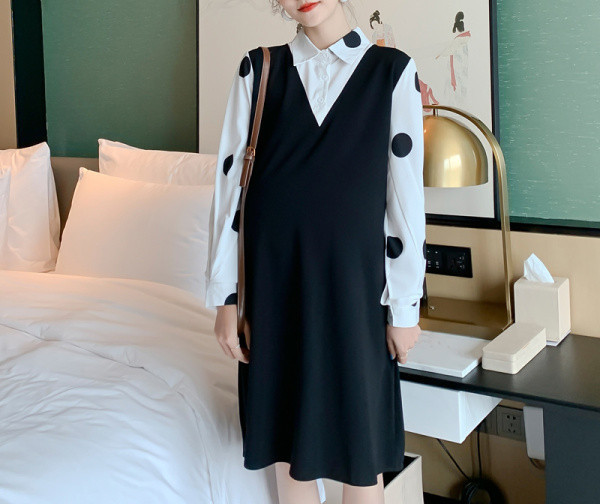 Uue mudeliga kleit rasedatele pikkade varrukate ja klassikalise kraega