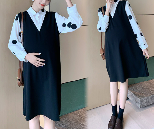 Új modell ruha terhes nőknek hosszú ujjú, klasszikus gallérral