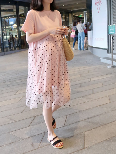 Γυναικείο φόρεμα με κοντά μανίκια και οβάλ λαιμόκοψη κατάλληλο για εγκύους