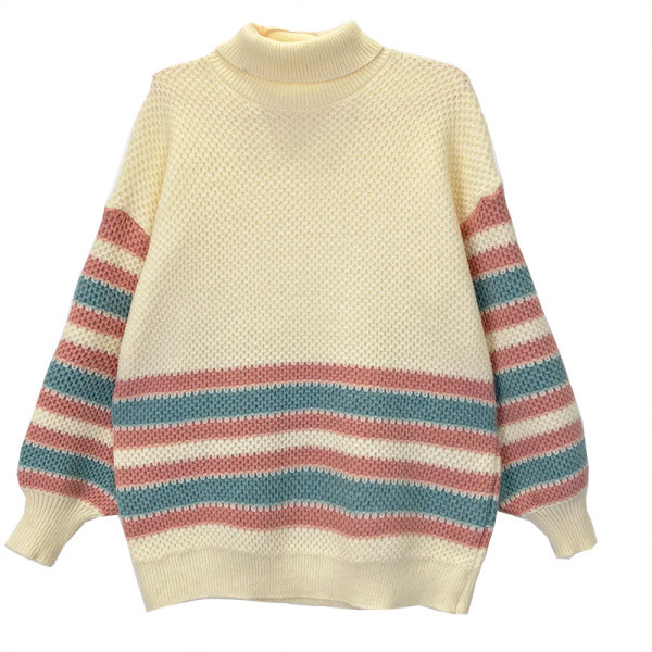 Kõrge kraega triibuline pikk kampsun rasedatele