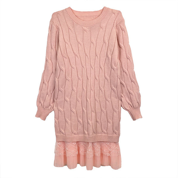 Duga haljina za trudnice s čipkom i ovalnim izrezom