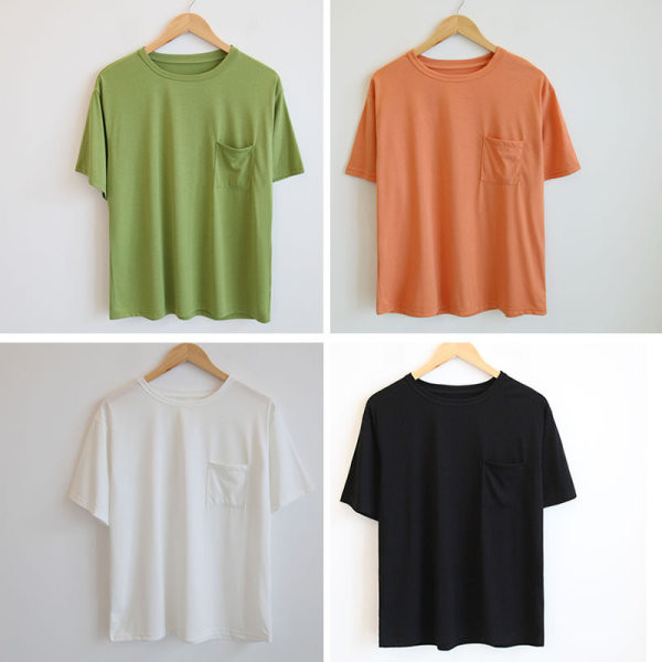 Дамска тениска с джоб и овално деколте 