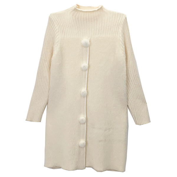 Плетена туника за бременни с пух и висока яка