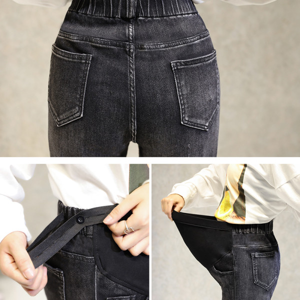 Sirge mudeli naiste teksapüksid laia kummipaelaga rasedatele