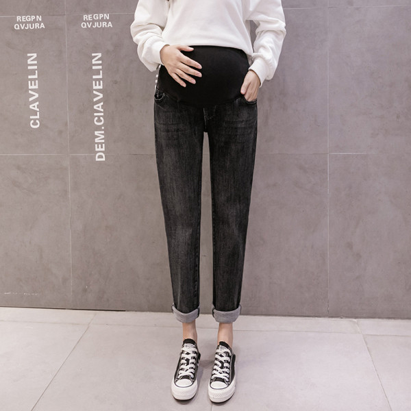 Sirge mudeli naiste teksapüksid laia kummipaelaga rasedatele