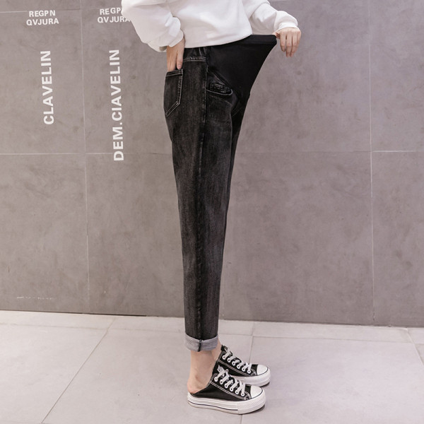 Sirge mudeli naiste teksapüksid laia kummipaelaga rasedatele