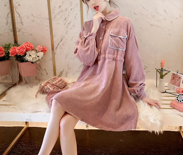 Új modell női ruha terhes nőknek hosszú ujjal és gombbal