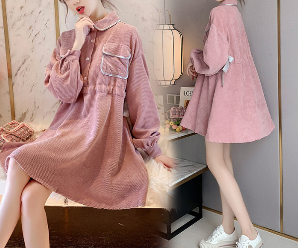 Új modell női ruha terhes nőknek hosszú ujjal és gombbal