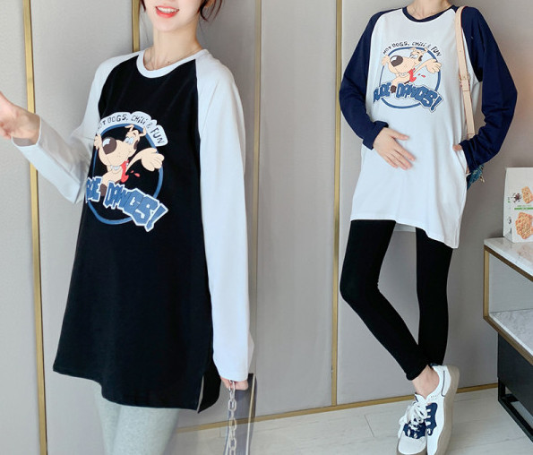 Ежедневна блуза за бременни жени с овално деколте и щампа 