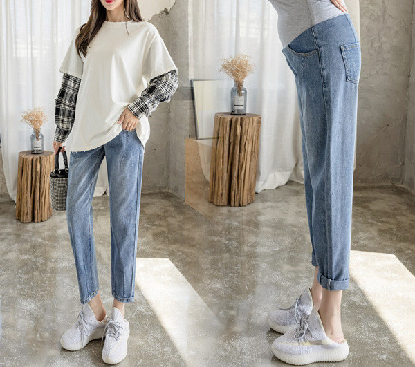 Sirged sinised teksapüksid rasedatele naistele