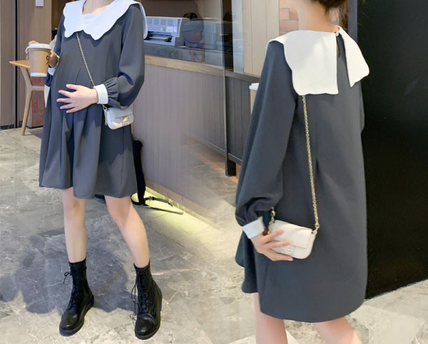 Pikkade varrukatega vabaaja kleit rasedatele