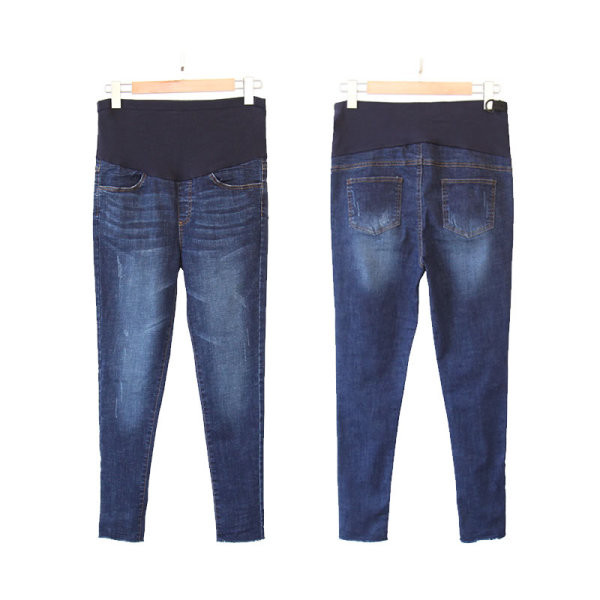 Mėlynos spalvos moteriški laisvalaikio džinsai elastingu juosmeniu