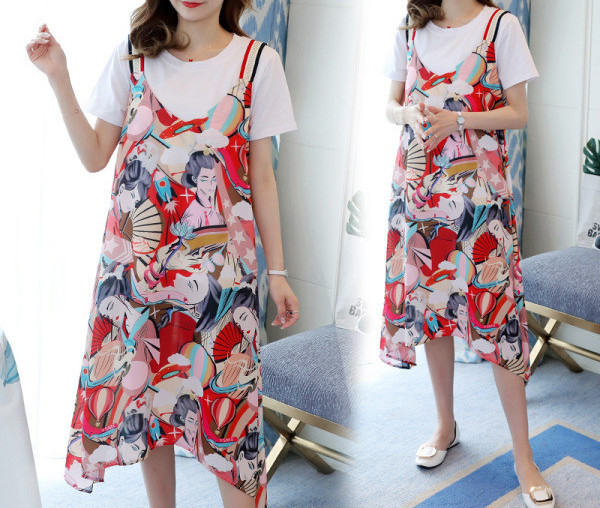 Värviline kleit rasedatele lühikeste varrukatega - lõikega mudel