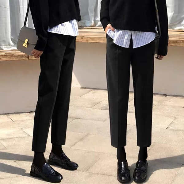 Elegáns egyenes fekete nadrág terhes nők számára