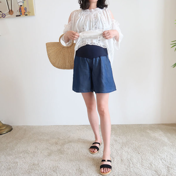 Sinised vabaaja naiste lühikesed püksid elastse vöökohaga