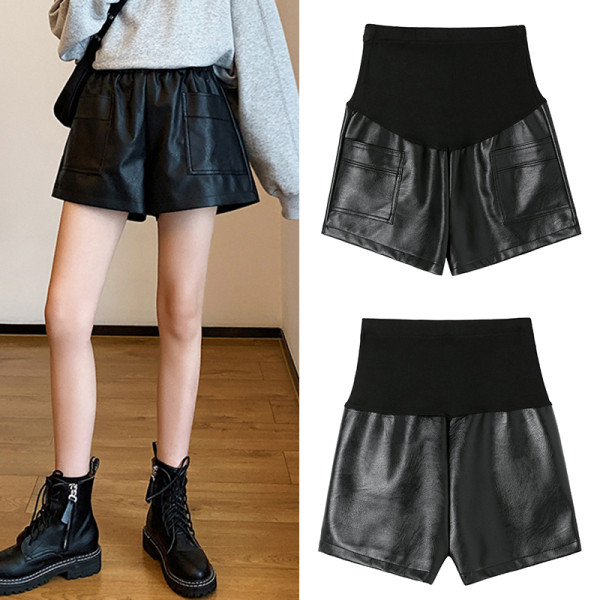 Bőr rövidnadrág széles gumival terhes nők számára