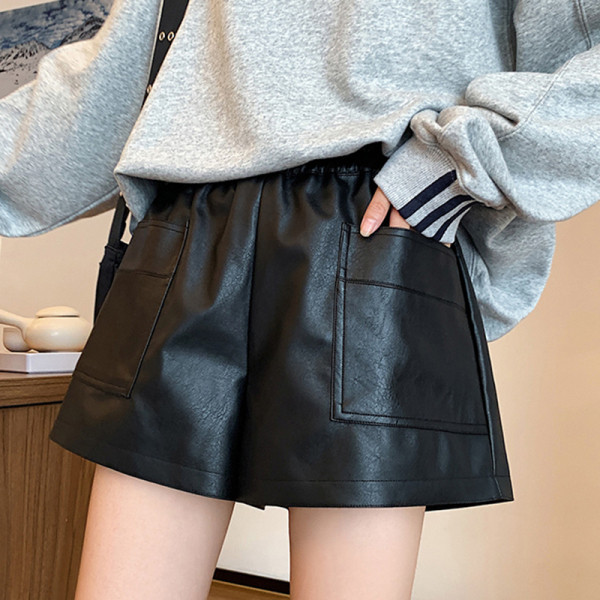 Bőr rövidnadrág széles gumival terhes nők számára