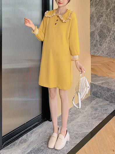 Ležerna trudnička haljina s okruglim izrezom i dugim rukavima