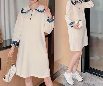 Ležerna trudnička haljina s okruglim izrezom i dugim rukavima