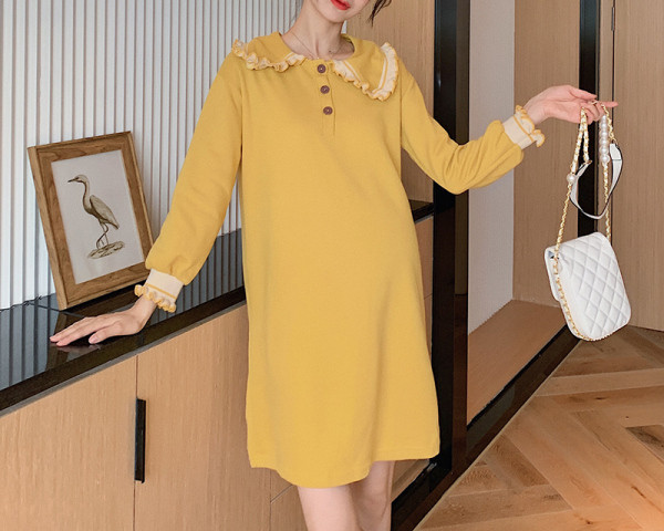 Ležerna trudnička haljina s okruglim izrezom i dugim rukavima