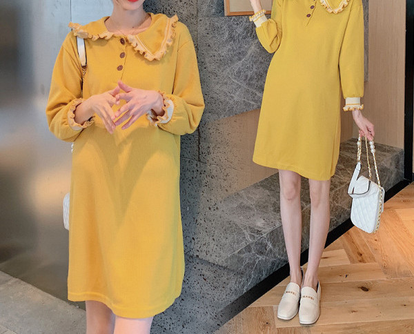 Ležerna trudnička haljina s okruglim izrezom i dugim rukavima