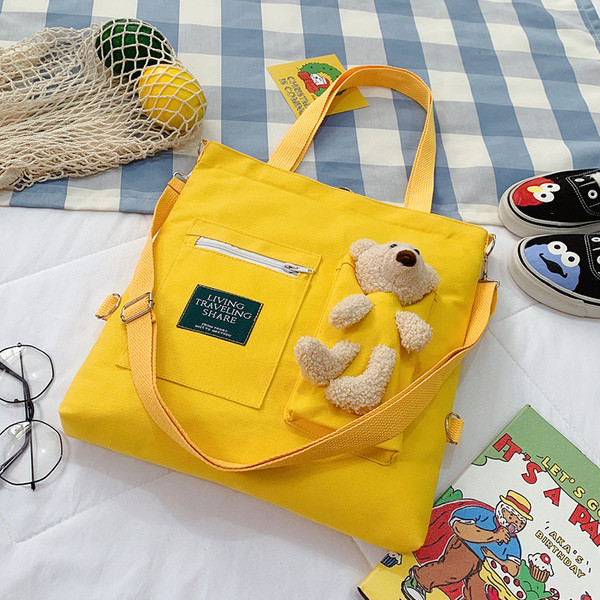 Naiste igapäevakott kahe sangaga 3D-elemendiga karuga