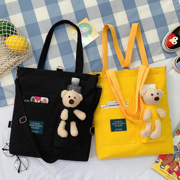 Naiste igapäevakott kahe sangaga 3D-elemendiga karuga