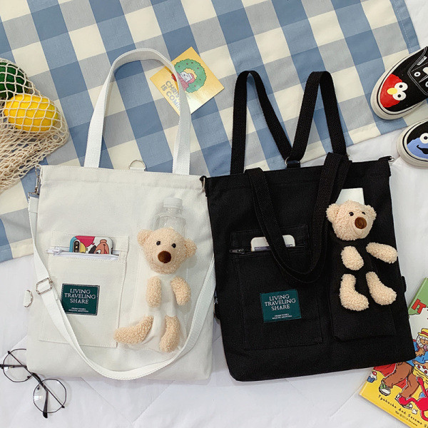 Naiste igapäevakott kahe sangaga 3D-elemendiga karuga