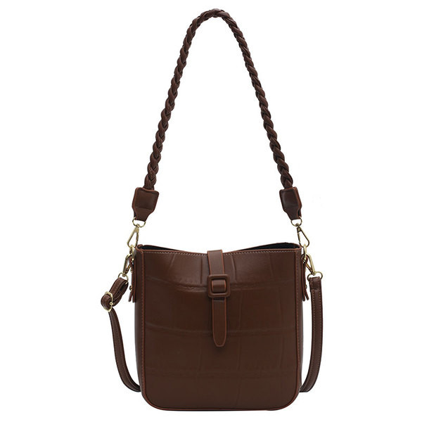 Ženska kožna torba u više boja sa pletenom ručkom