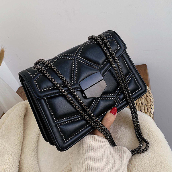 Väike stiilne pika metallist sanga ja pandlaga naistekott