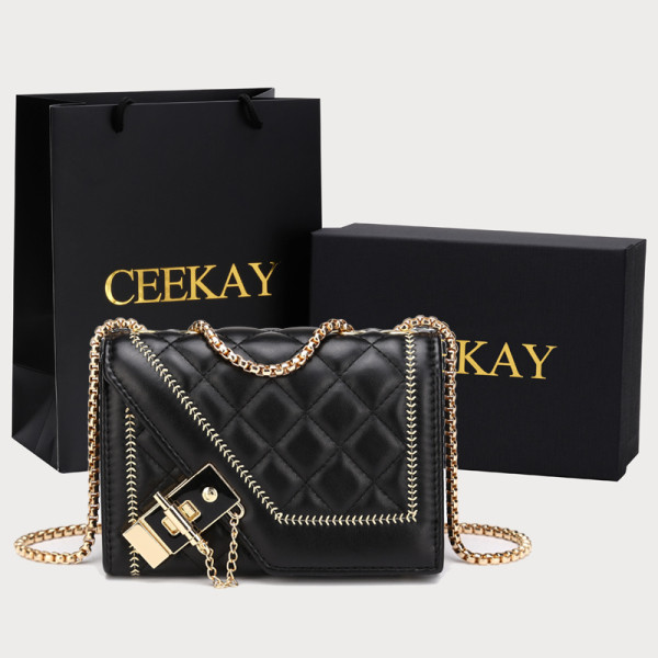 Női bőr táska csattal és fém lánccal