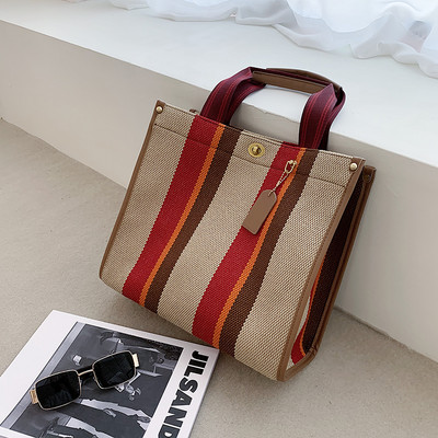 Novi model prugaste ženske platnene torbe sa dvije ručke