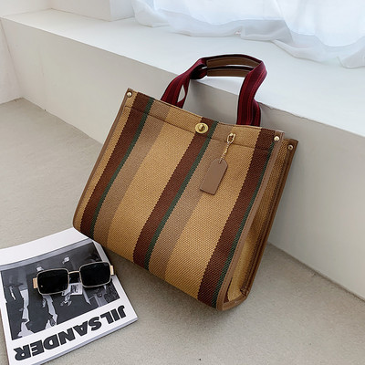 Novi model prugaste ženske platnene torbe sa dvije ručke